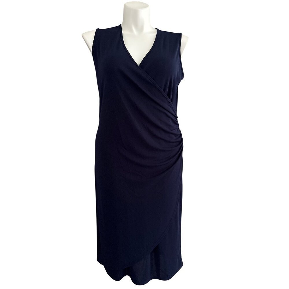 Susan Graver Navy Liquid Knit Sleeveless Ruched Dress, Women's Size L